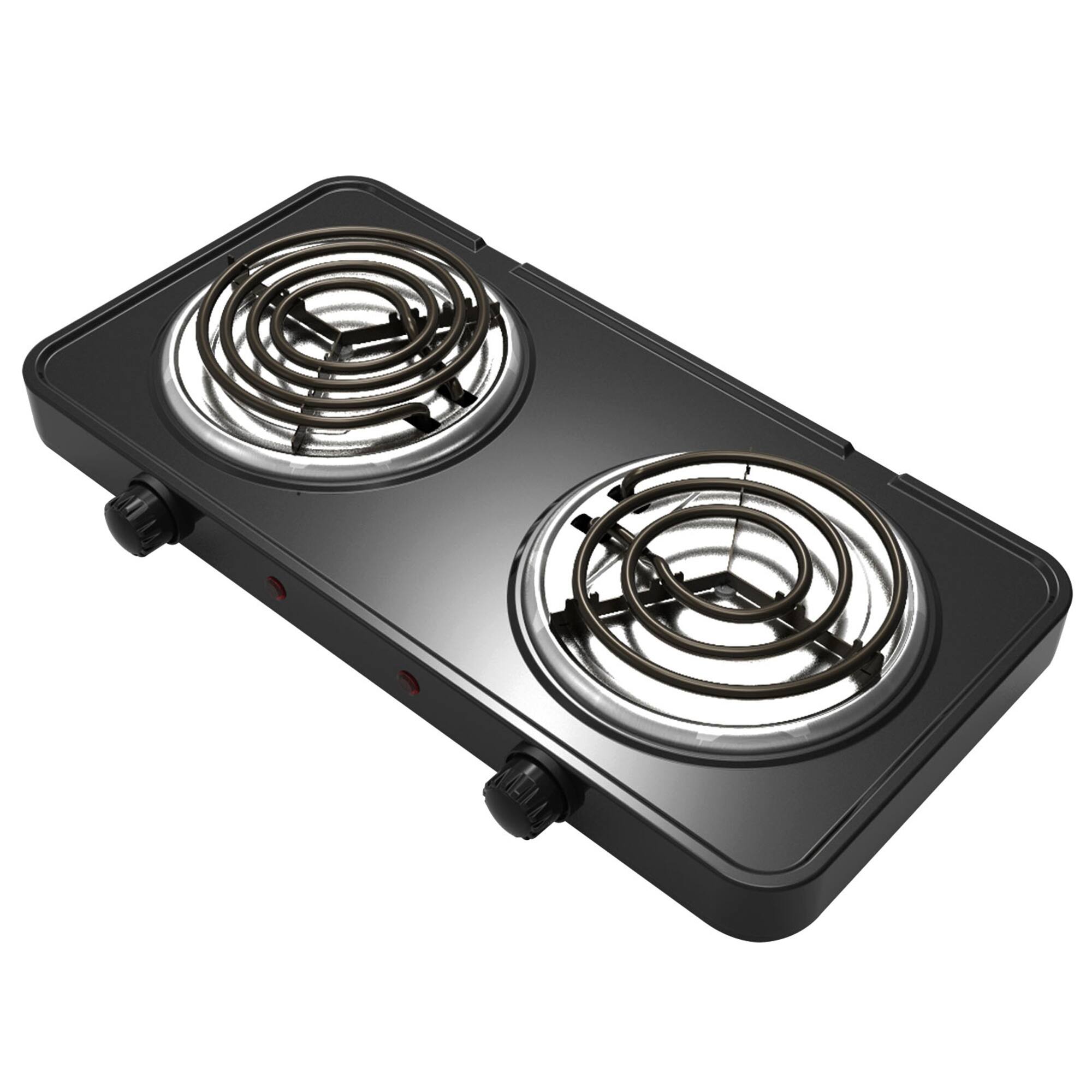 MegaChef Matte Black Electric Portable Lightweight Dual Coil Burner Cooktop Buffet Range